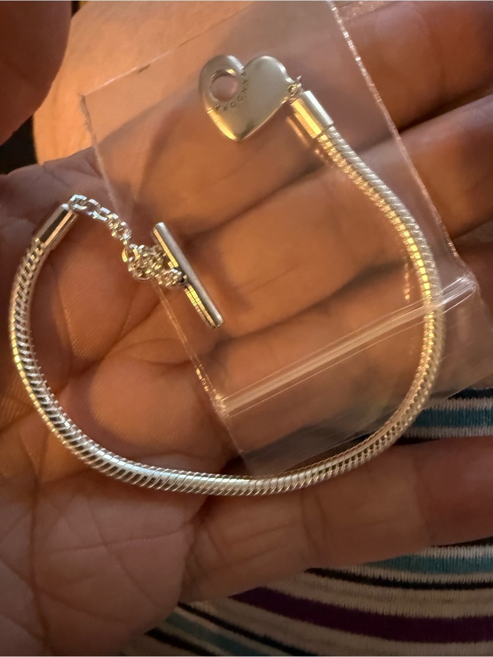 Pandora Silver Heart Toggle Snake Chain Bracelet
